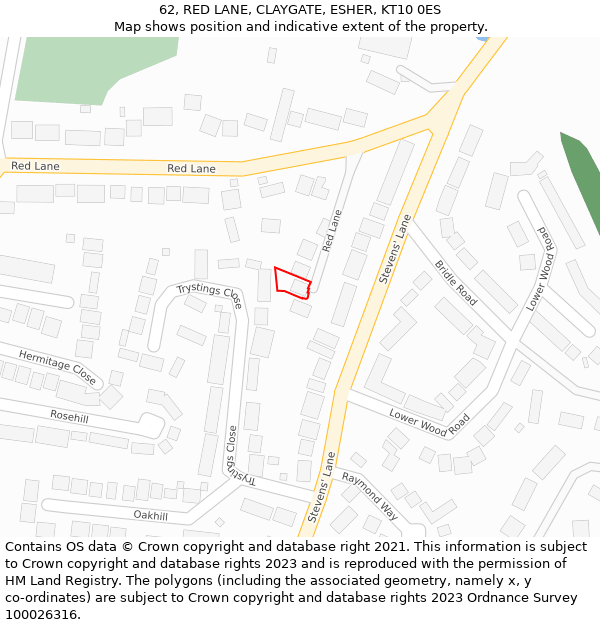 62, RED LANE, CLAYGATE, ESHER, KT10 0ES: Location map and indicative extent of plot