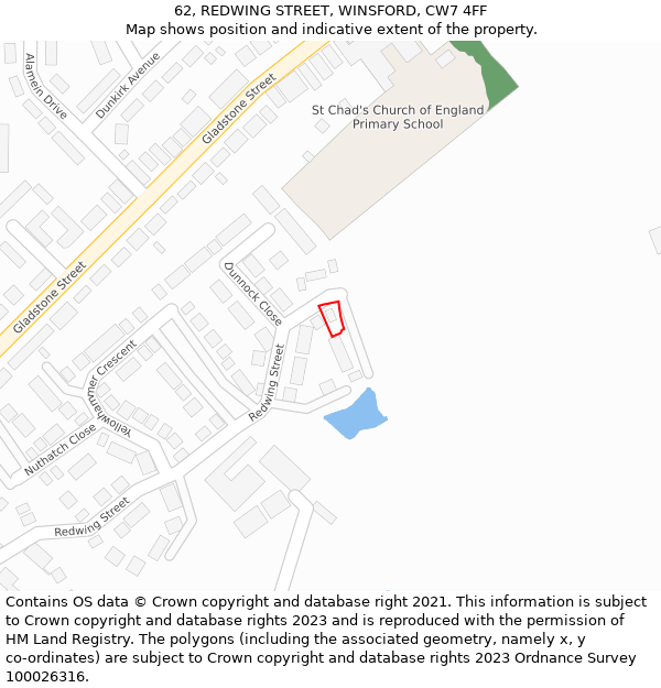 62, REDWING STREET, WINSFORD, CW7 4FF: Location map and indicative extent of plot