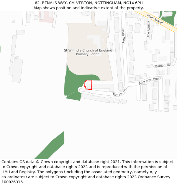 62, RENALS WAY, CALVERTON, NOTTINGHAM, NG14 6PH: Location map and indicative extent of plot