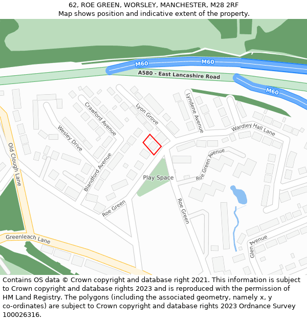 62, ROE GREEN, WORSLEY, MANCHESTER, M28 2RF: Location map and indicative extent of plot