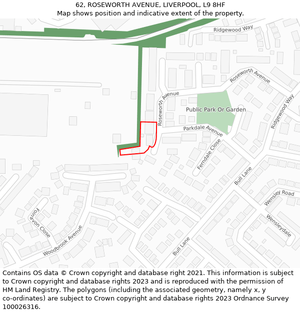 62, ROSEWORTH AVENUE, LIVERPOOL, L9 8HF: Location map and indicative extent of plot