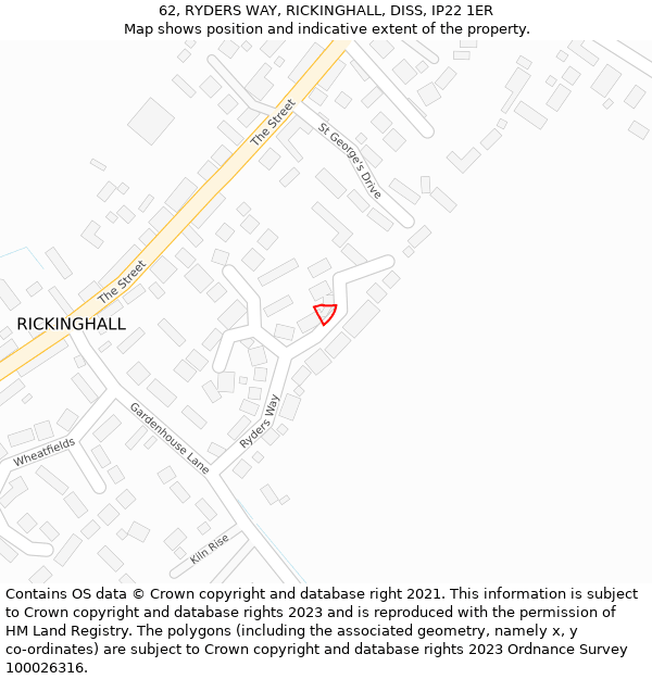 62, RYDERS WAY, RICKINGHALL, DISS, IP22 1ER: Location map and indicative extent of plot