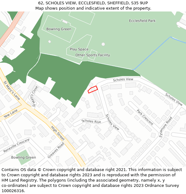 62, SCHOLES VIEW, ECCLESFIELD, SHEFFIELD, S35 9UP: Location map and indicative extent of plot
