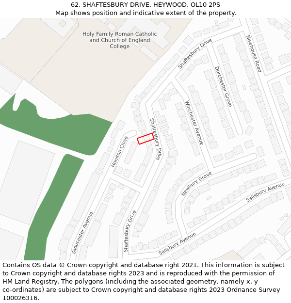 62, SHAFTESBURY DRIVE, HEYWOOD, OL10 2PS: Location map and indicative extent of plot