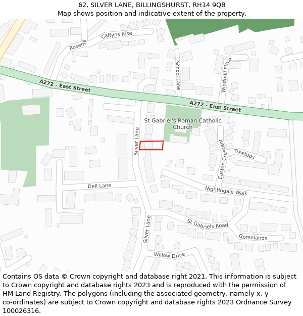 62, SILVER LANE, BILLINGSHURST, RH14 9QB: Location map and indicative extent of plot