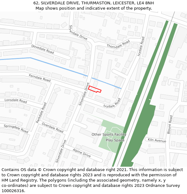 62, SILVERDALE DRIVE, THURMASTON, LEICESTER, LE4 8NH: Location map and indicative extent of plot