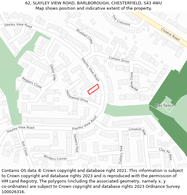 62, SLAYLEY VIEW ROAD, BARLBOROUGH, CHESTERFIELD, S43 4WU: Location map and indicative extent of plot