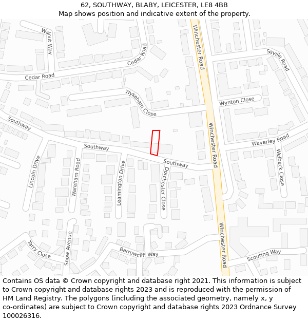 62, SOUTHWAY, BLABY, LEICESTER, LE8 4BB: Location map and indicative extent of plot