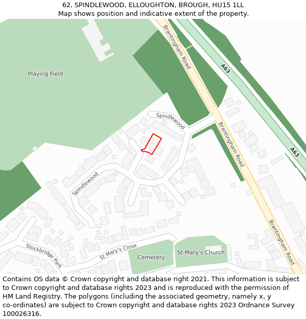 62, SPINDLEWOOD, ELLOUGHTON, BROUGH, HU15 1LL: Location map and indicative extent of plot