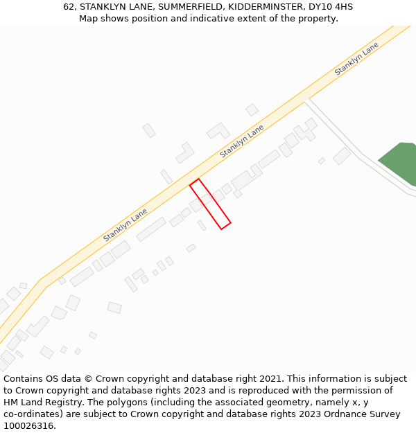 62, STANKLYN LANE, SUMMERFIELD, KIDDERMINSTER, DY10 4HS: Location map and indicative extent of plot