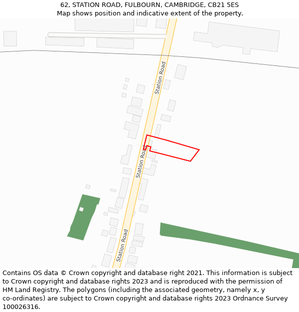 62, STATION ROAD, FULBOURN, CAMBRIDGE, CB21 5ES: Location map and indicative extent of plot