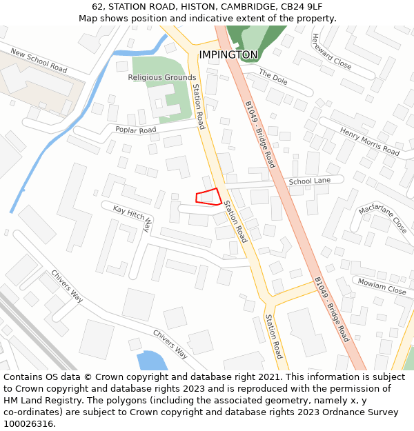 62, STATION ROAD, HISTON, CAMBRIDGE, CB24 9LF: Location map and indicative extent of plot