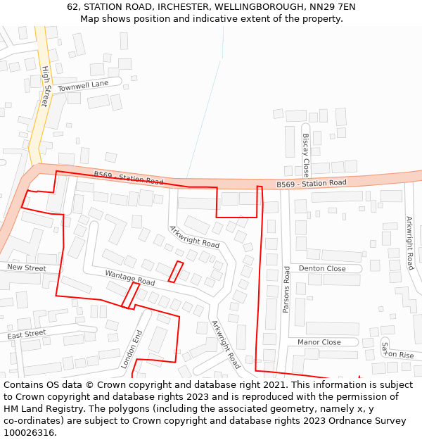 62, STATION ROAD, IRCHESTER, WELLINGBOROUGH, NN29 7EN: Location map and indicative extent of plot