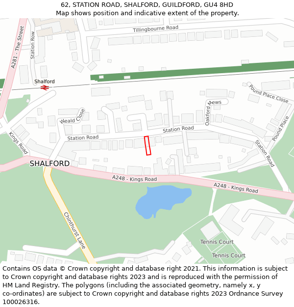 62, STATION ROAD, SHALFORD, GUILDFORD, GU4 8HD: Location map and indicative extent of plot