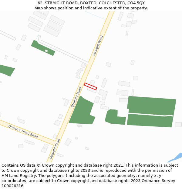 62, STRAIGHT ROAD, BOXTED, COLCHESTER, CO4 5QY: Location map and indicative extent of plot