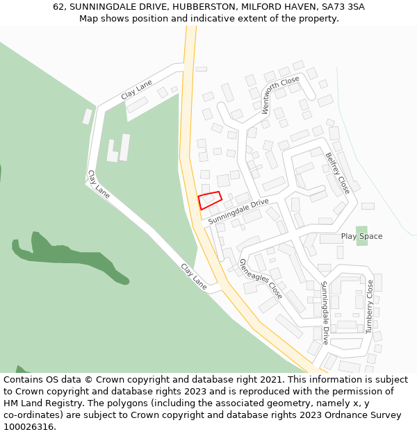 62, SUNNINGDALE DRIVE, HUBBERSTON, MILFORD HAVEN, SA73 3SA: Location map and indicative extent of plot
