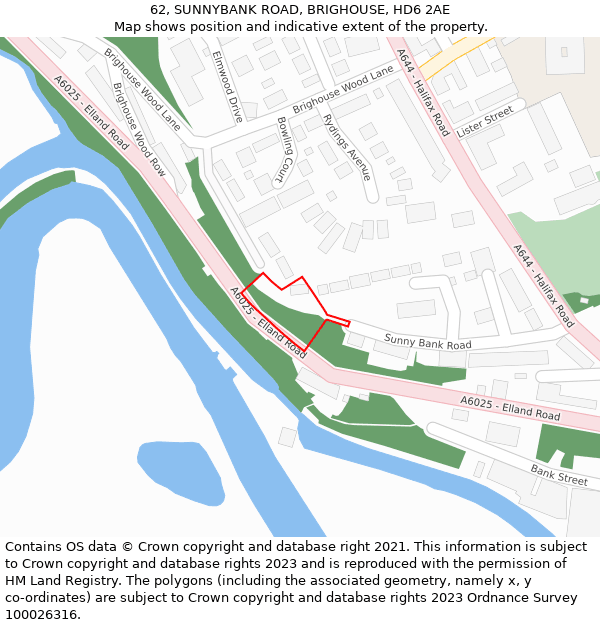 62, SUNNYBANK ROAD, BRIGHOUSE, HD6 2AE: Location map and indicative extent of plot