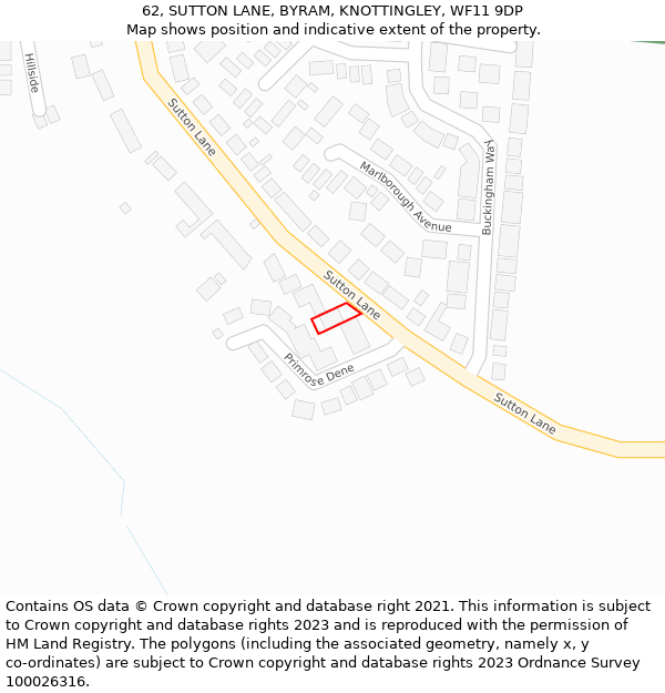 62, SUTTON LANE, BYRAM, KNOTTINGLEY, WF11 9DP: Location map and indicative extent of plot