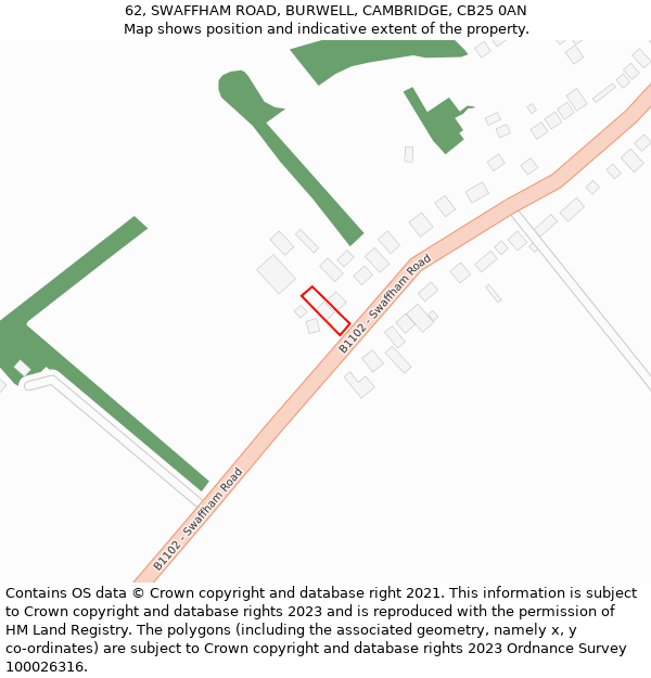 62, SWAFFHAM ROAD, BURWELL, CAMBRIDGE, CB25 0AN: Location map and indicative extent of plot