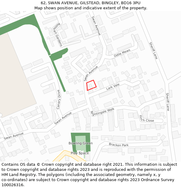 62, SWAN AVENUE, GILSTEAD, BINGLEY, BD16 3PU: Location map and indicative extent of plot