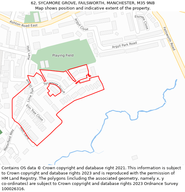 62, SYCAMORE GROVE, FAILSWORTH, MANCHESTER, M35 9NB: Location map and indicative extent of plot