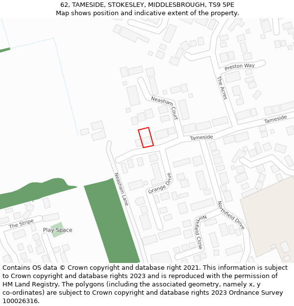 62, TAMESIDE, STOKESLEY, MIDDLESBROUGH, TS9 5PE: Location map and indicative extent of plot