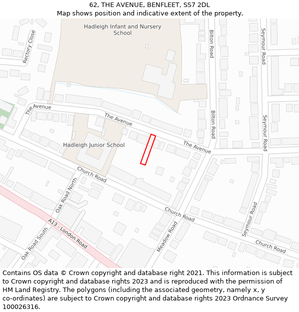 62, THE AVENUE, BENFLEET, SS7 2DL: Location map and indicative extent of plot