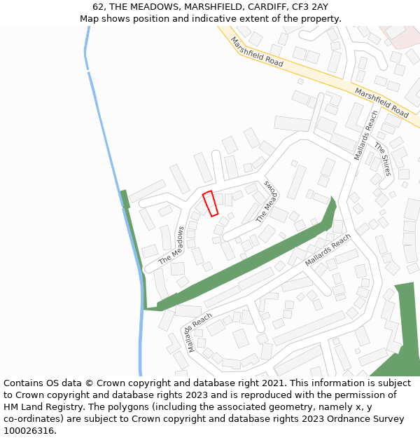 62, THE MEADOWS, MARSHFIELD, CARDIFF, CF3 2AY: Location map and indicative extent of plot