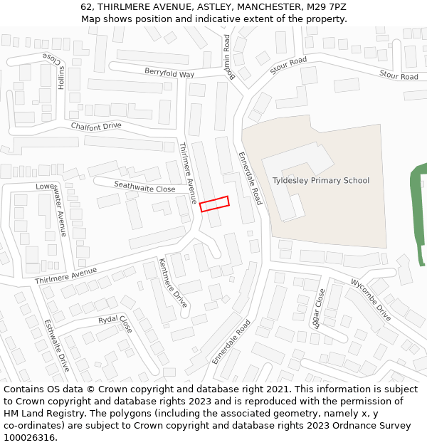 62, THIRLMERE AVENUE, ASTLEY, MANCHESTER, M29 7PZ: Location map and indicative extent of plot