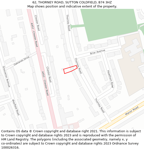 62, THORNEY ROAD, SUTTON COLDFIELD, B74 3HZ: Location map and indicative extent of plot