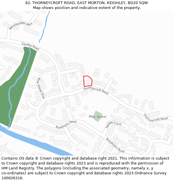 62, THORNEYCROFT ROAD, EAST MORTON, KEIGHLEY, BD20 5QW: Location map and indicative extent of plot