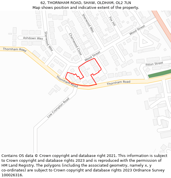 62, THORNHAM ROAD, SHAW, OLDHAM, OL2 7LN: Location map and indicative extent of plot