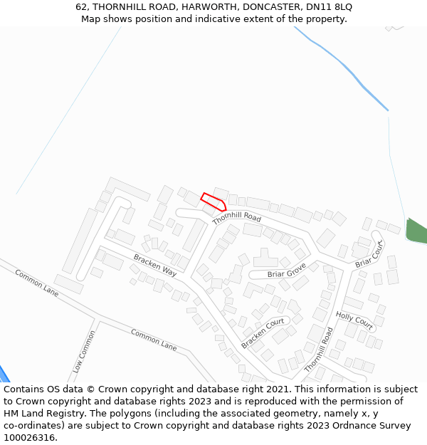 62, THORNHILL ROAD, HARWORTH, DONCASTER, DN11 8LQ: Location map and indicative extent of plot