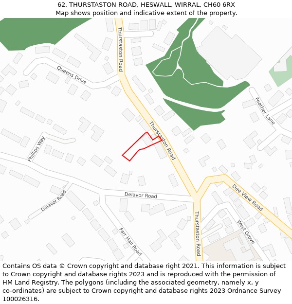 62, THURSTASTON ROAD, HESWALL, WIRRAL, CH60 6RX: Location map and indicative extent of plot