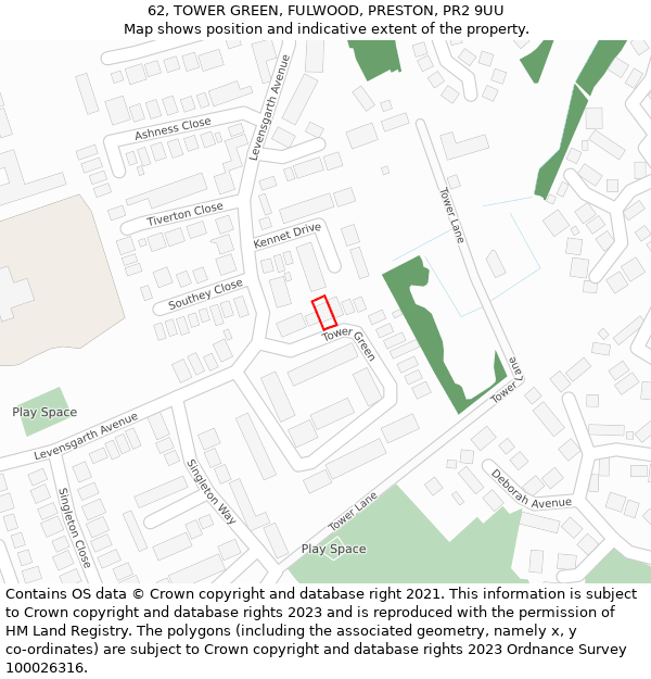 62, TOWER GREEN, FULWOOD, PRESTON, PR2 9UU: Location map and indicative extent of plot