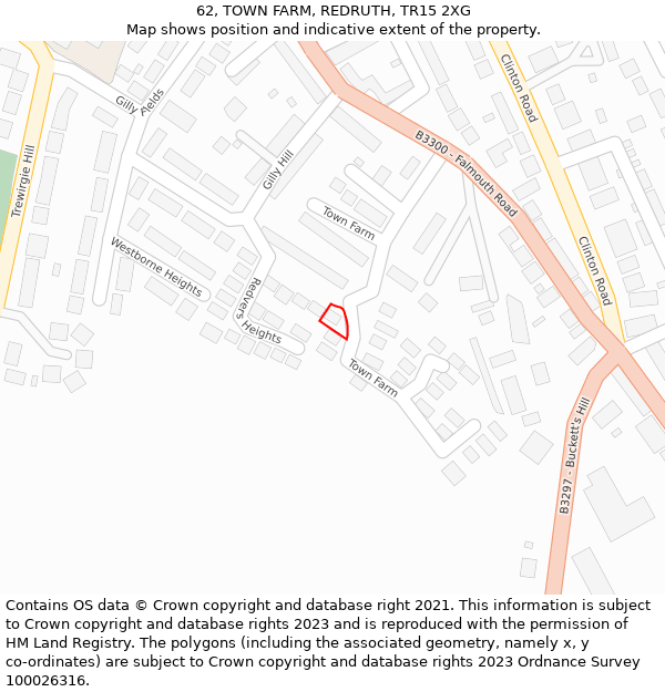 62, TOWN FARM, REDRUTH, TR15 2XG: Location map and indicative extent of plot