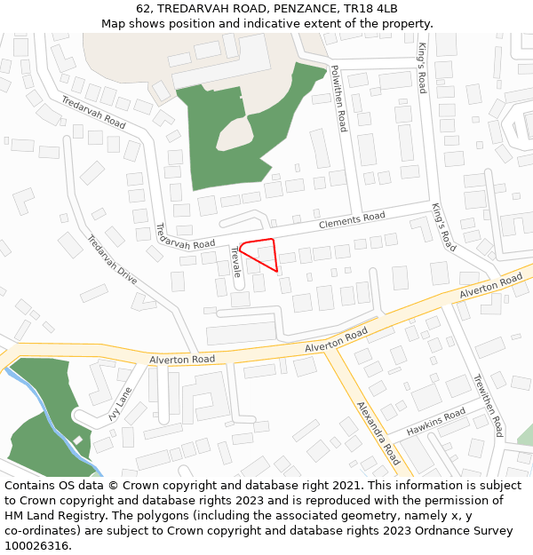 62, TREDARVAH ROAD, PENZANCE, TR18 4LB: Location map and indicative extent of plot