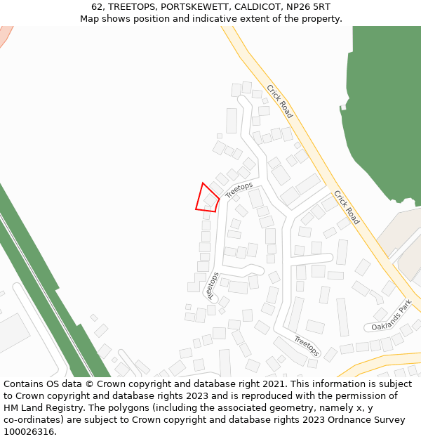 62, TREETOPS, PORTSKEWETT, CALDICOT, NP26 5RT: Location map and indicative extent of plot