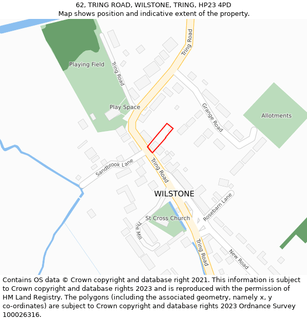 62, TRING ROAD, WILSTONE, TRING, HP23 4PD: Location map and indicative extent of plot