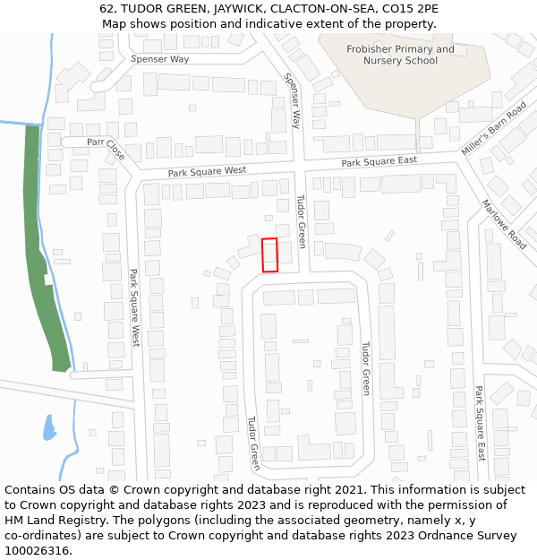 62, TUDOR GREEN, JAYWICK, CLACTON-ON-SEA, CO15 2PE: Location map and indicative extent of plot