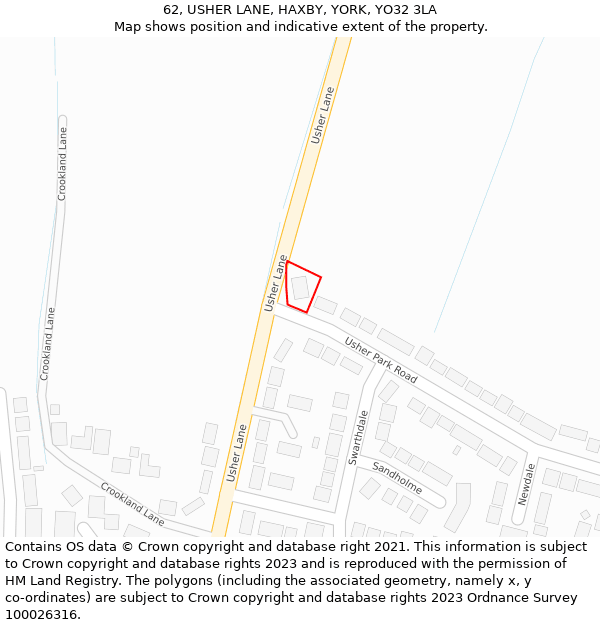 62, USHER LANE, HAXBY, YORK, YO32 3LA: Location map and indicative extent of plot