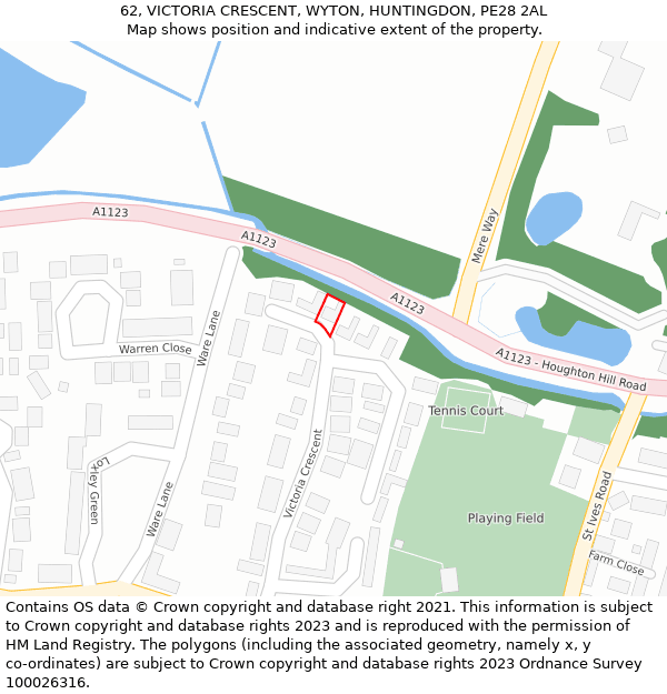 62, VICTORIA CRESCENT, WYTON, HUNTINGDON, PE28 2AL: Location map and indicative extent of plot