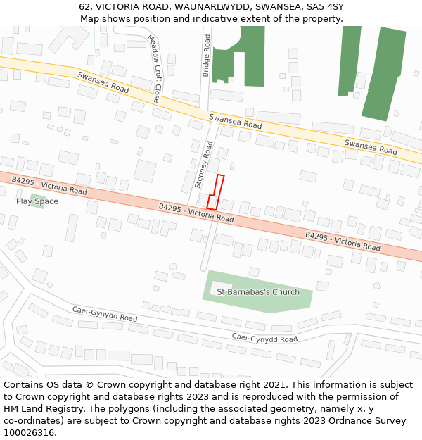 62, VICTORIA ROAD, WAUNARLWYDD, SWANSEA, SA5 4SY: Location map and indicative extent of plot