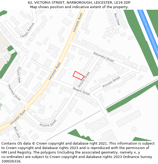 62, VICTORIA STREET, NARBOROUGH, LEICESTER, LE19 2DP: Location map and indicative extent of plot