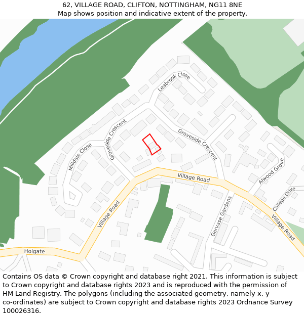 62, VILLAGE ROAD, CLIFTON, NOTTINGHAM, NG11 8NE: Location map and indicative extent of plot