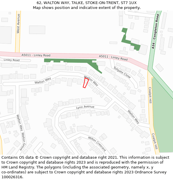 62, WALTON WAY, TALKE, STOKE-ON-TRENT, ST7 1UX: Location map and indicative extent of plot