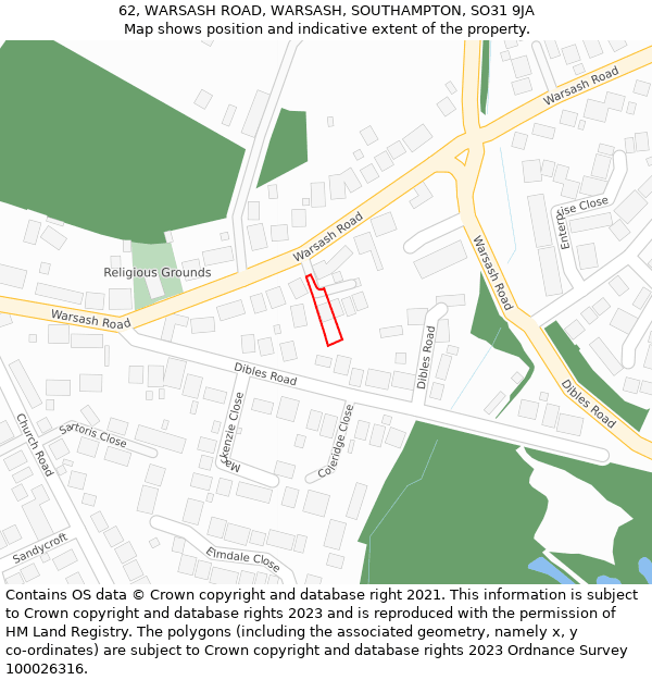 62, WARSASH ROAD, WARSASH, SOUTHAMPTON, SO31 9JA: Location map and indicative extent of plot