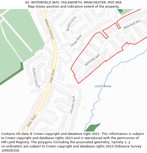 62, WATERFIELD WAY, FAILSWORTH, MANCHESTER, M35 9GE: Location map and indicative extent of plot