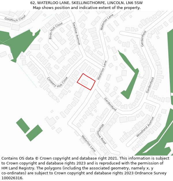 62, WATERLOO LANE, SKELLINGTHORPE, LINCOLN, LN6 5SW: Location map and indicative extent of plot
