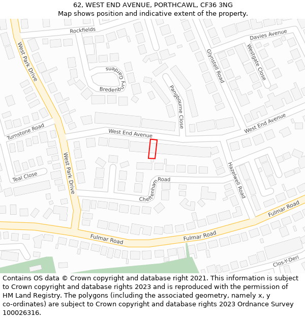 62, WEST END AVENUE, PORTHCAWL, CF36 3NG: Location map and indicative extent of plot